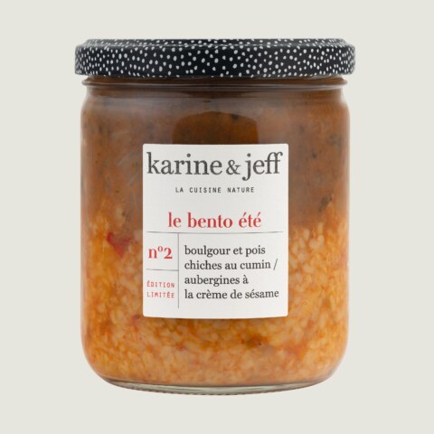 Bulgur e grão-de-bico com cominhos / beringelas com creme de sésamo